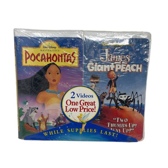 NEW SEALED Walt Disney 2 VHS Movies POCAHONTAS & JAMES & THE GIANT PEACH ~RARE - Picture 1 of 10